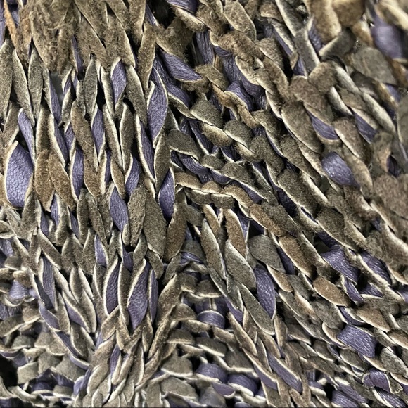 LEATHER Top Woven Tunic w/Cap Sleeves Gorgeous Unique Size Large - Picture 4 of 8